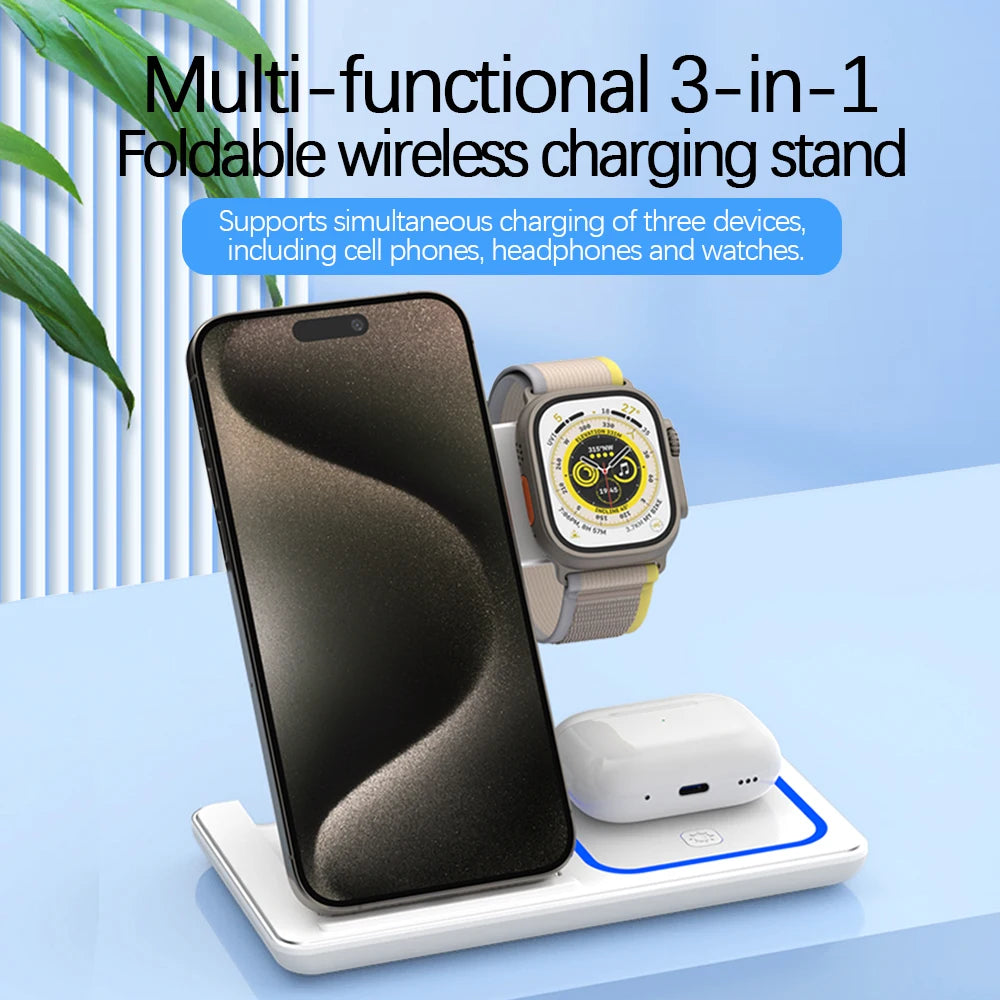  Fast Wireless Charger Stand 3 in 1 Foldable Charging Station 30W for Iphone &Apple Watch & Airpods Pro