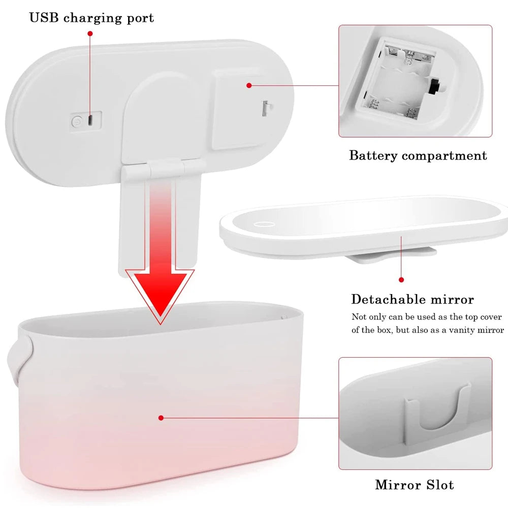 New LED Makeup Mirror with Cosmetic Mirror Box Lighted Vanity Mirror 